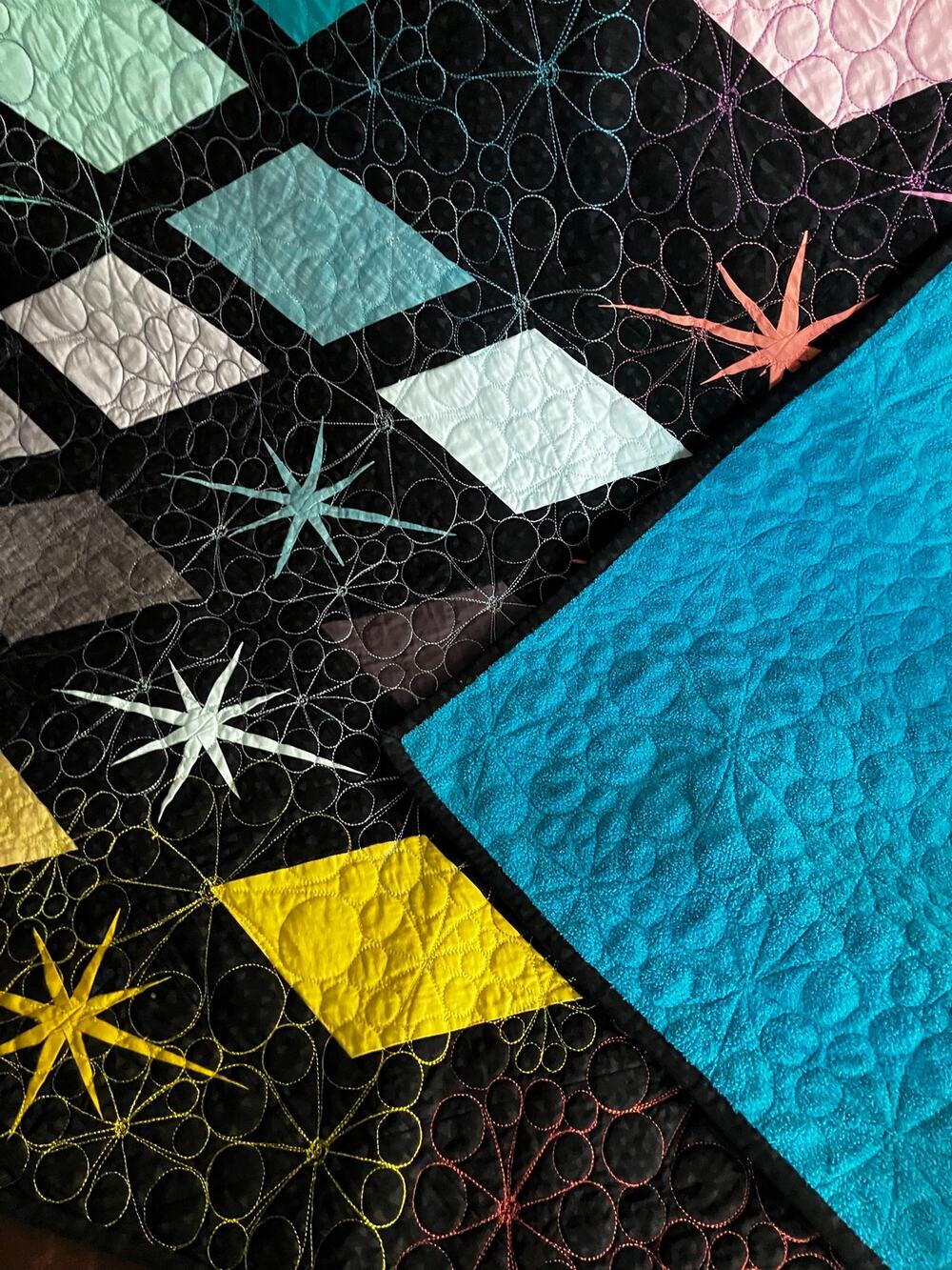 Atomic Starburst Handmade Quilt MCM Mid Century Modern 71x53 Art Quilt